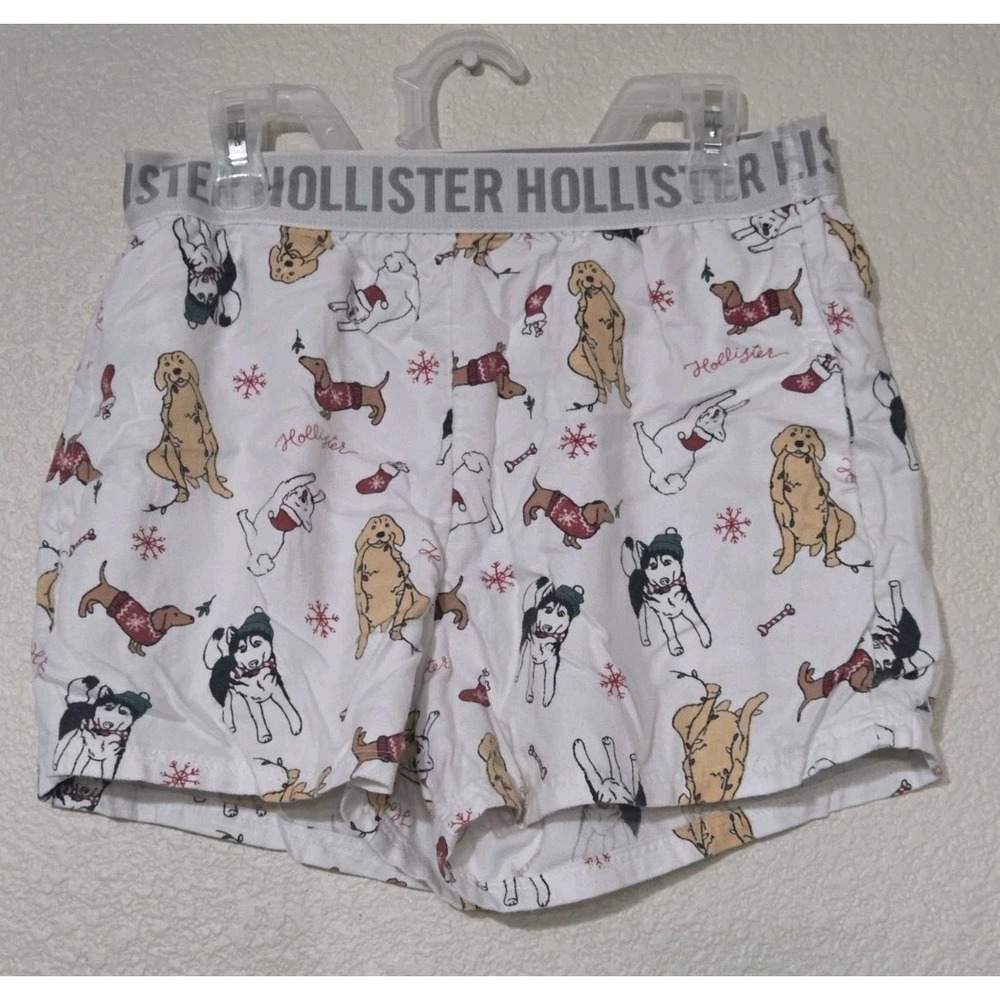 Hollister Womens Flannel Christmas Dog Sleep Boxer Short PJ Size XS W/ Pockets